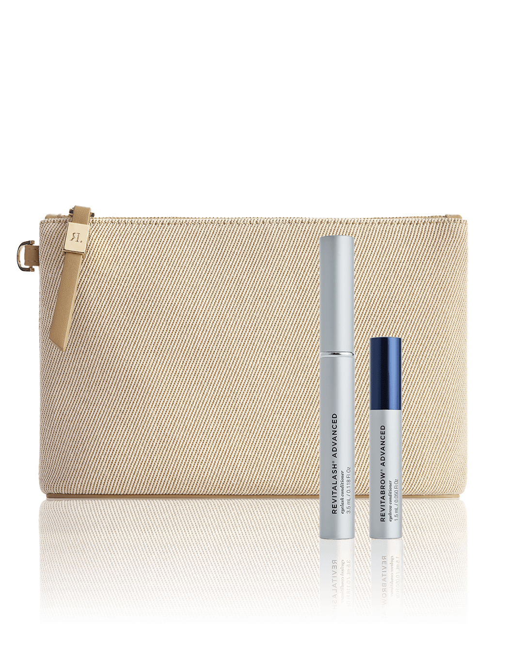 RevitaLash Effortless Beauty Collection — lash conditioner, brow conditioner mini, and canvas travel bag